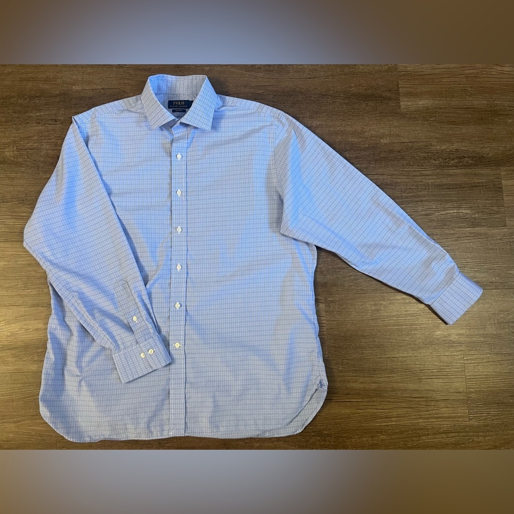 Polo Ralph Lauren Blue Plaid Classic Fit Easy Care Button-Up Size 17.5 34/35 C42